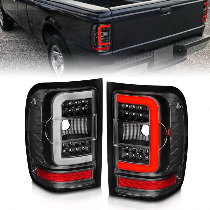 ANZO 2001-2011 Ford Ranger LED Tail Lights w/ Light Bar Black