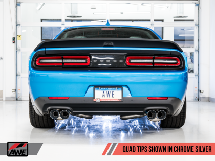 AWE Touring Edition Exhaust for 15+ Challenger 6.4 / 6.2 SC - Non-Resonated - Chrome Silver Quad Tips