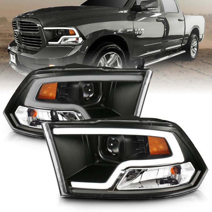 ANZO 09-18 Dodge Ram 1500 Plank Style Projector Headlights Black w/ Halo