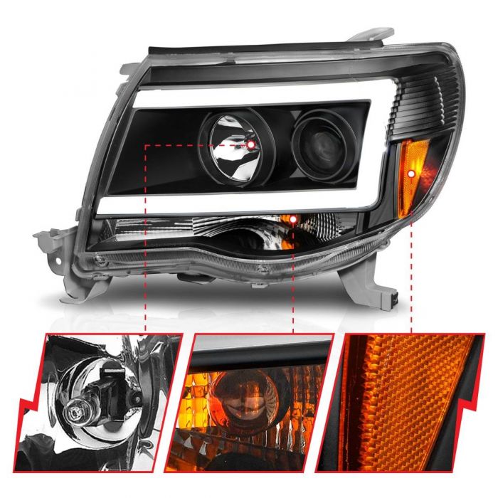 ANZO 05-09 Toyota Tacoma Projector Light Bar Style Headlights w/ C Light Bar - 0