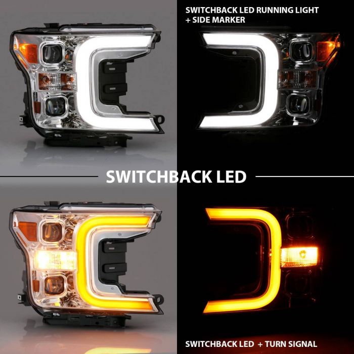 ANZO 18-19 Ford F-150 Projector Headlights w/Plank Style Switchback Chrome w/Amber - 0