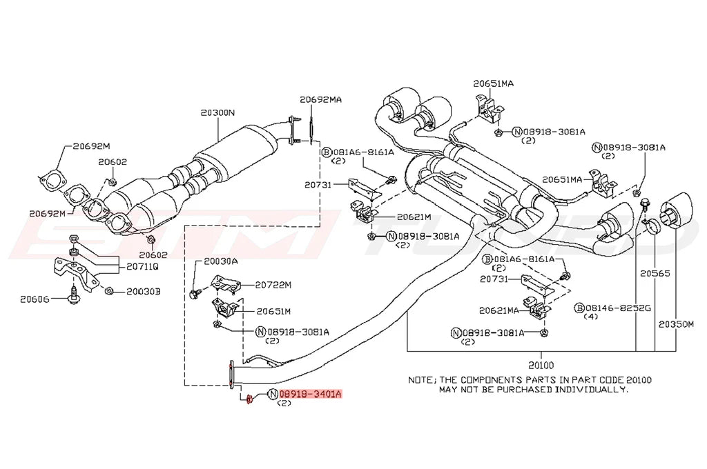 Nissan OEM Y-Pipe to Exhaust Nut for R35 GTR (08918-3401A) - 0