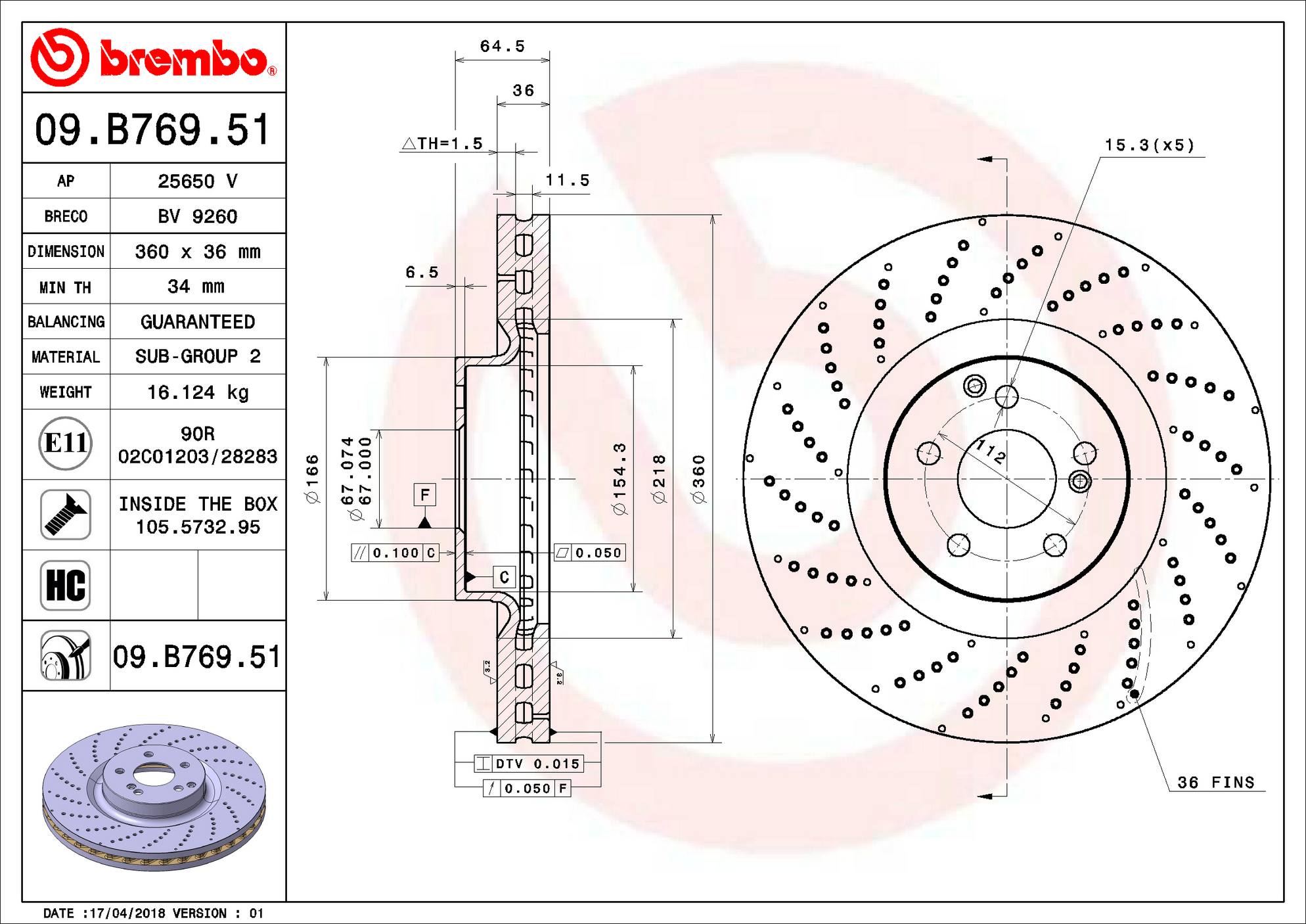 Mercedes Disc Brake Rotor - Brembo 09.B769.51 - 0