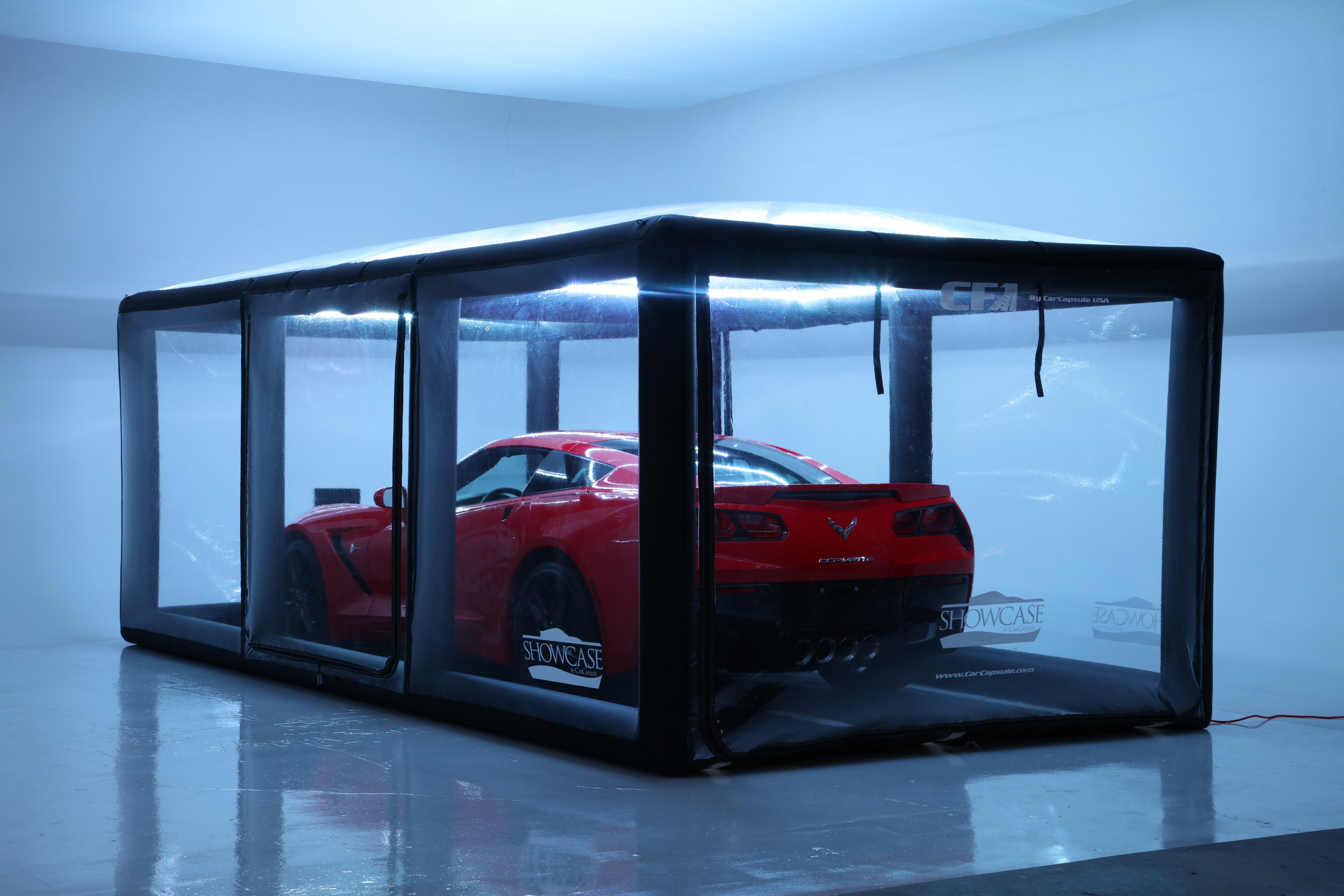 CarCapsule 16' 16' CF1 Series Showcase includes LED KIT, Intellicharger and Road Emblazoned Floor