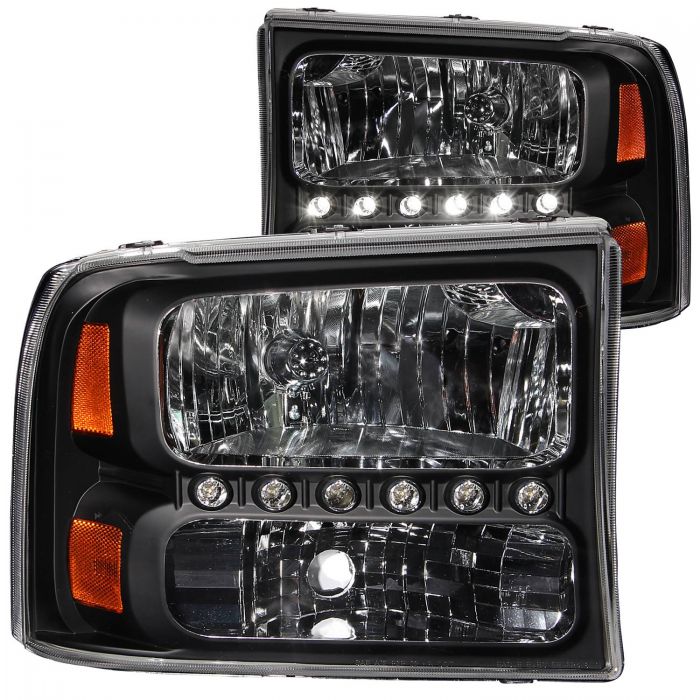 ANZO 2000-2004 Ford Excursion Crystal Headlights Black w/ LED 1pc