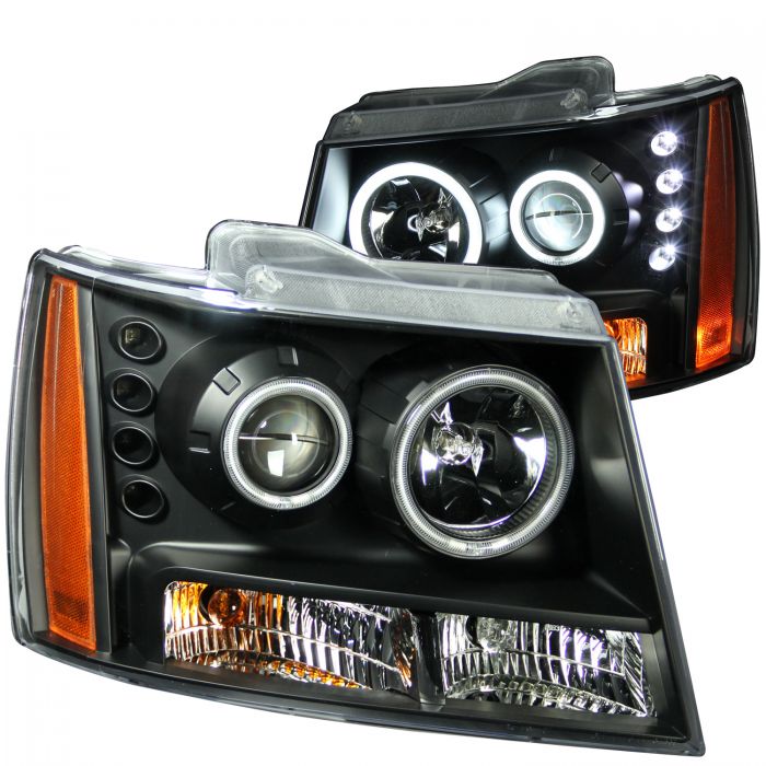 ANZO 2007-2013 Chevrolet Avalanche Projector Headlights w/ Halo Black (CCFL)