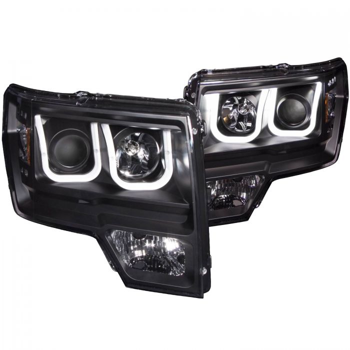 ANZO 2009-2014 Ford F-150 Projector Headlights w/ U-Bar Black