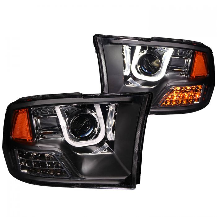 ANZO 2009-2016 Dodge Ram 1500 Projector Headlights w/ U-Bar Black