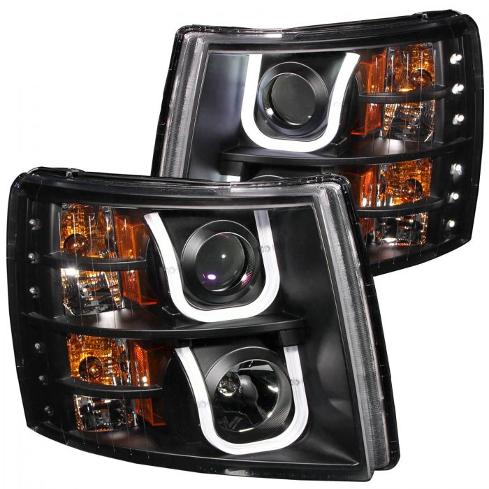 ANZO 2007-2013 Chevrolet Silverado 1500 Projector Headlights w/ U-Bar Black