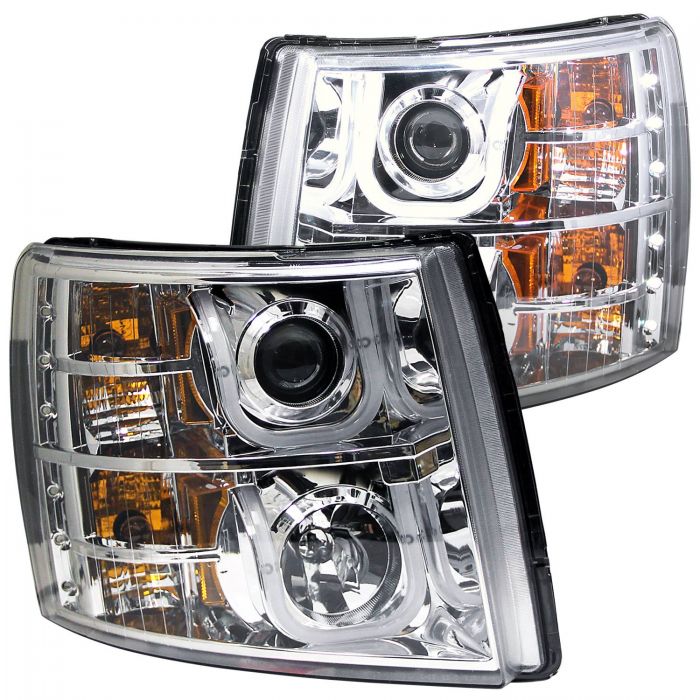 ANZO 2007-2013 Chevrolet Silverado 1500 Projector Headlights w/ U-Bar Chrome