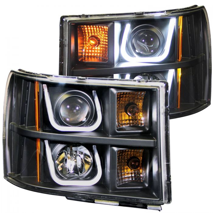 ANZO 2007-2013 Gmc Sierra 1500 Projector Headlights w/ U-Bar Black