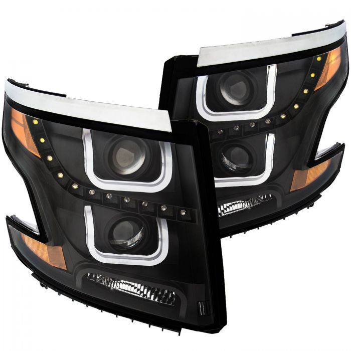 ANZO 2015-2016 Chevrolet Tahoe Projector Headlights w/ U-Bar Black Clear w/Amber