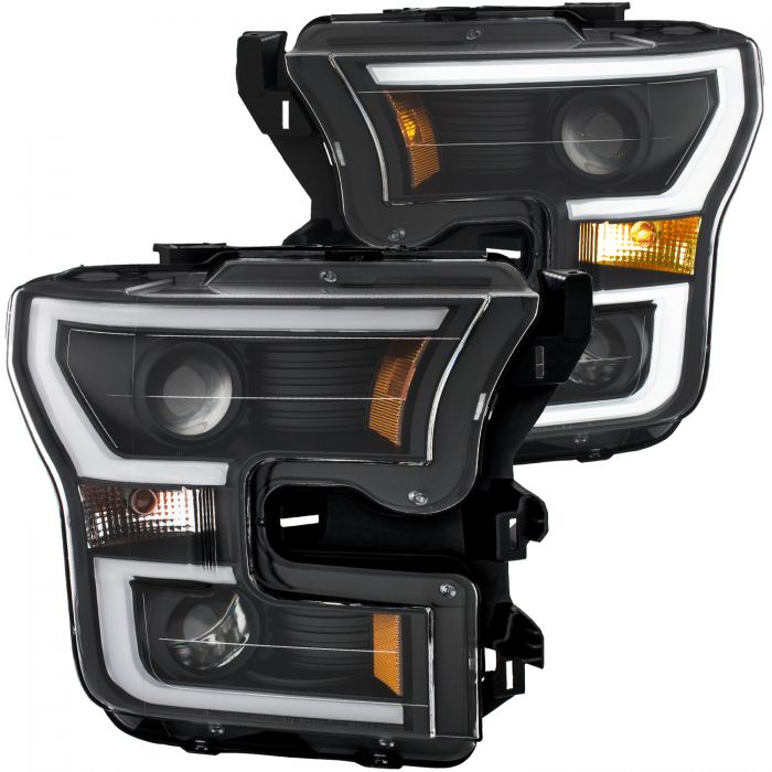 ANZO 2015-2016 Ford F-150 Projector Headlights w/ Plank Style Design Black w/ Amber