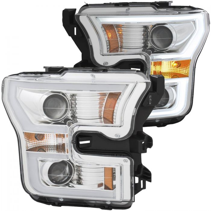 ANZO 2015-2016 Ford F-150 Projector Headlights w/ Plank Style Design Chrome w/ Amber