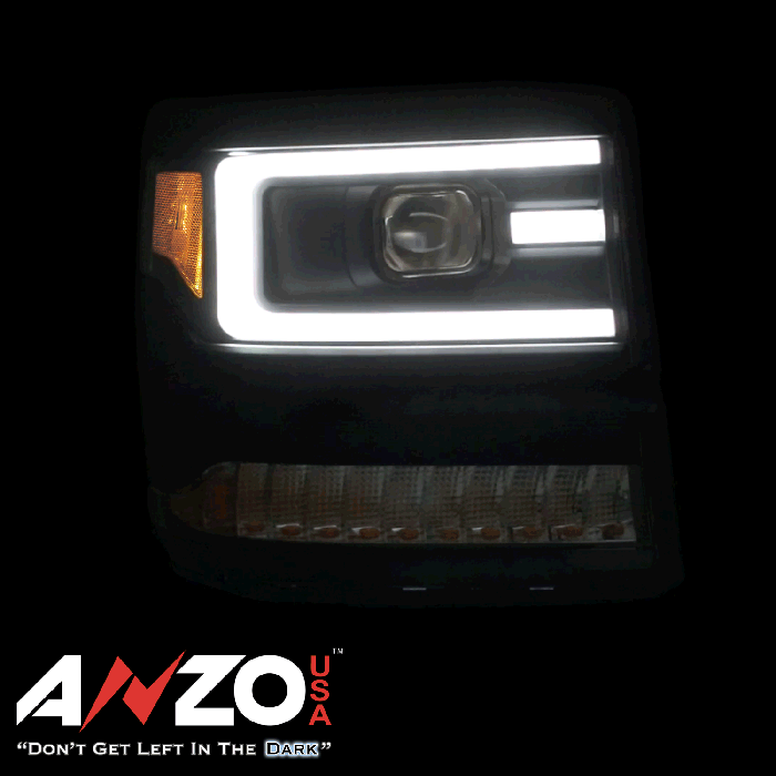 ANZO 16+ Chevy Silverado 1500 Projector Headlights Plank Style Black w/Amber/Sequential Turn Signal - 0