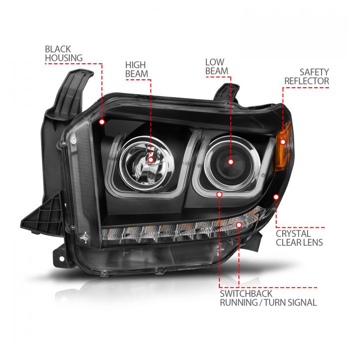 ANZO 14-18 Toyota Tundra w/ LED DRL Projector Headlights w/ U-Bar Switchback Black w/ DRL - 0