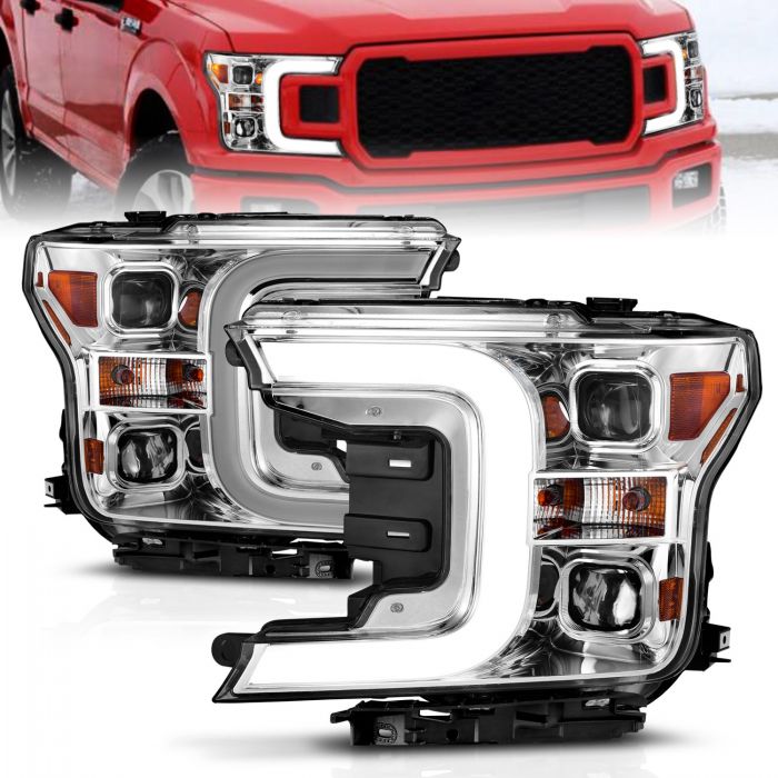 ANZO 18-19 Ford F-150 Projector Headlights w/Plank Style Switchback Chrome w/Amber