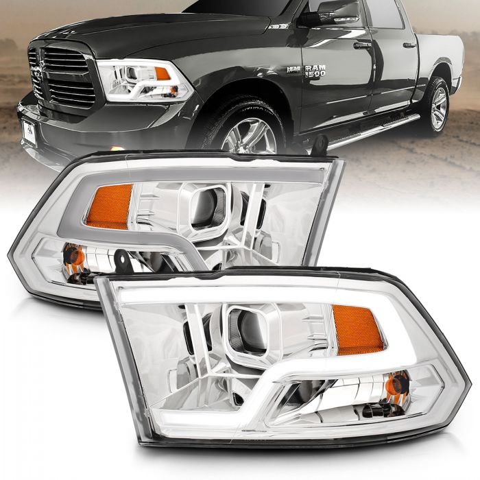 ANZO 09-18 Dodge Ram 1500 Plank Style Projector Headlights Chrome w/ Halo