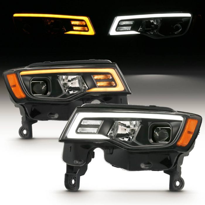 ANZO 2017-2018 Jeep Grand Cherokee Projector Headlights w/ Plank Style Switchback - Black w/ Amber - 0