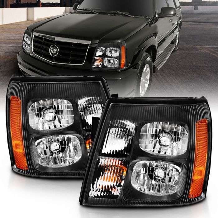 ANZO 2003-2006 Cadillac Escalade Crystal Headlight Black Amber