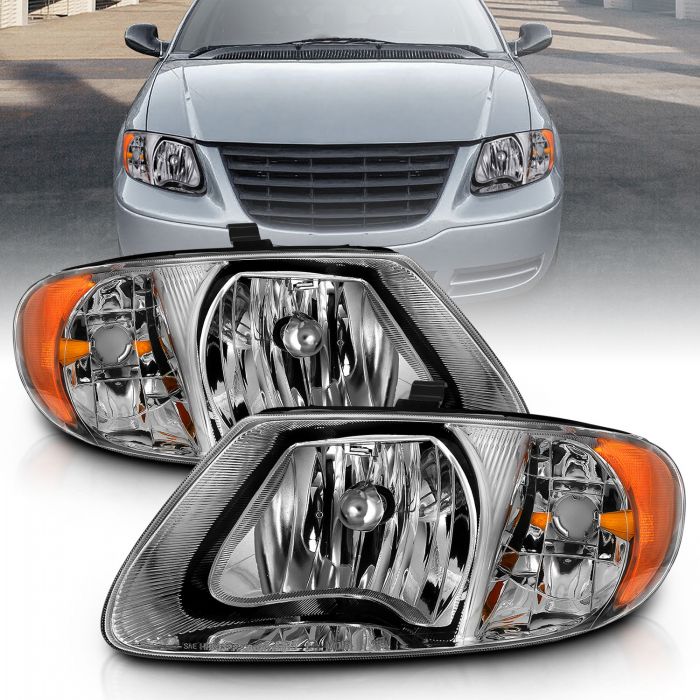 ANZO 2001-2007 Chrysler Town And Country Crystal Headlight Chrome Amber