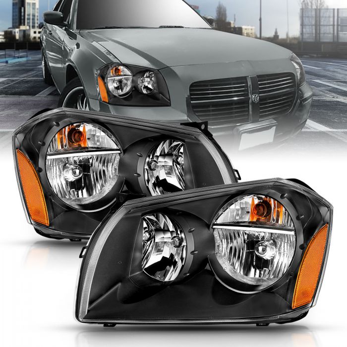 ANZO 2005-2007 Dodge Magnum Crystal Headlight  Black Amber