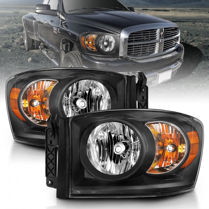 ANZO 2006-2009 Dodge Ram 1500 Crystal Headlight  Black Amber