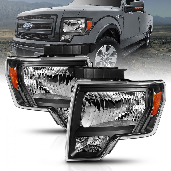 ANZO 2009-2013 Ford F-150 Crystal Headlight  Black Amber