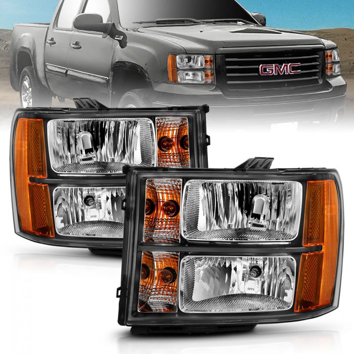 ANZO 2007-2013 Gmc Sierra 1500 Crystal Headlight  Black Amber