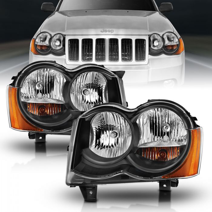 ANZO 2008-2010 Jeep Grand Cherokee Crystal Headlight  Black Amber