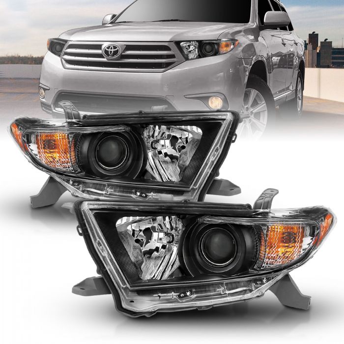 ANZO 2011-2013 Toyota Highlander Projector Headlight  Black Amber