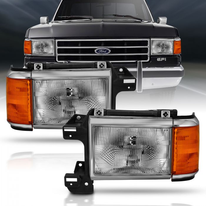 ANZO 1987-1991 Ford Bronco Crystal Headlight  Black (Chrome Trim)