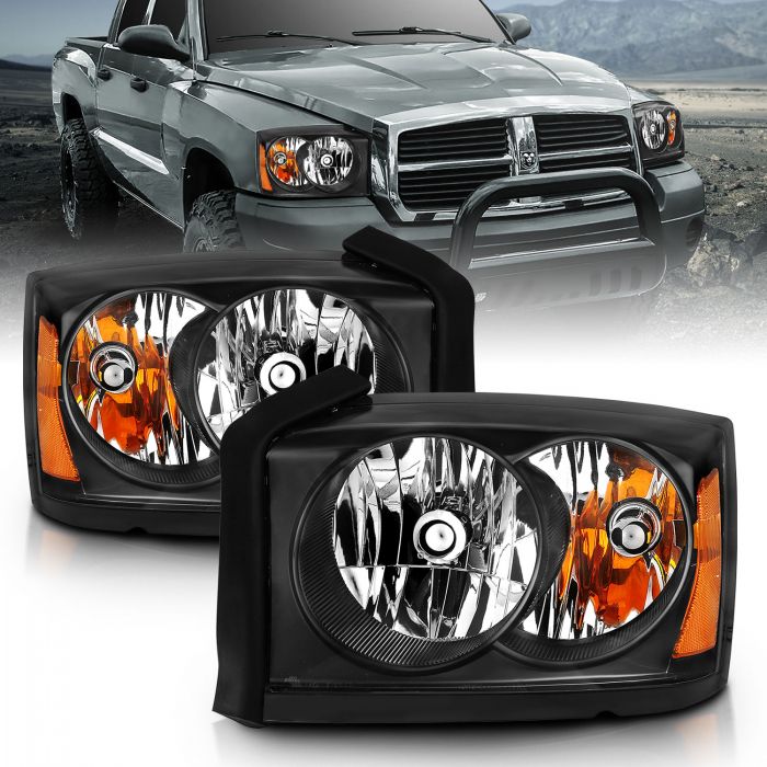 ANZO 2005-2006 Dodge Dakota Crystal Headlight All Black Amber