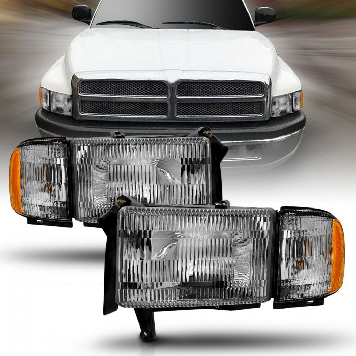 ANZO 1994-2002 Dodge Ram Crystal Headlight Chrome Amber With Corner Light (OE Replacement)