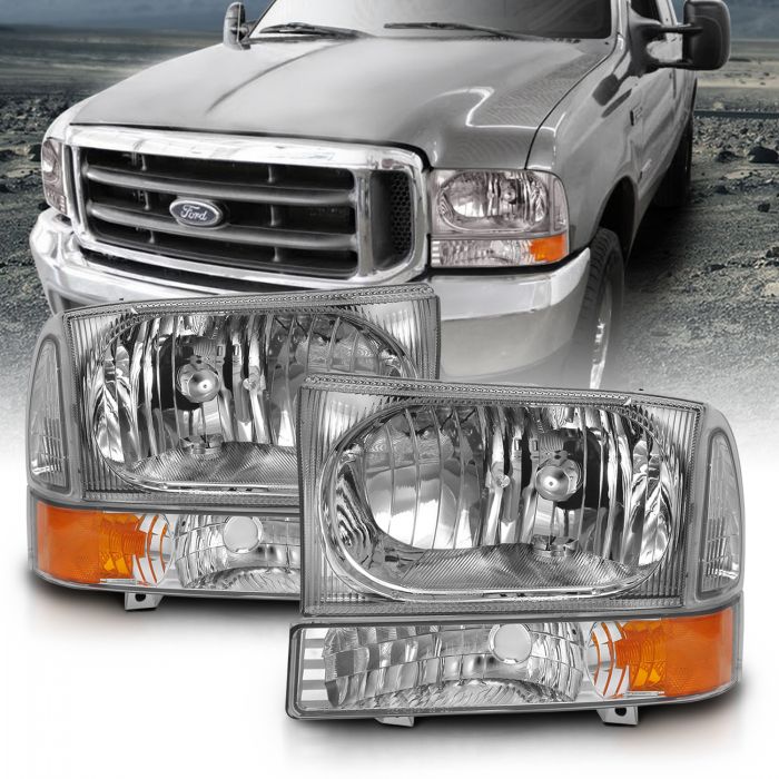 ANZO 2000-2004 Ford Excursion Crystal Headlight w/ Corner Light Chrome Amber (w/o Bulb)