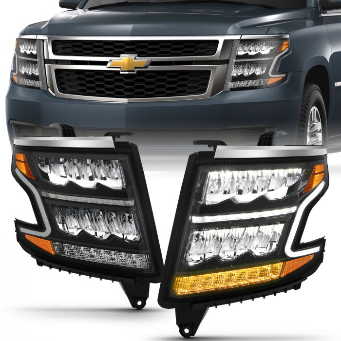 ANZO 15-20 Chevy Tahoe/Suburban LED Light Bar Style Headlights Black w/Sequential w/DRL w/Amber