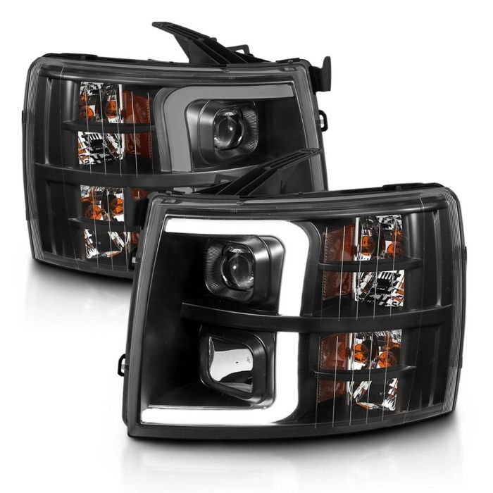 ANZO 07-13 Chevrolet Silverado 3500 Projector Headlights - Black Amber - 0