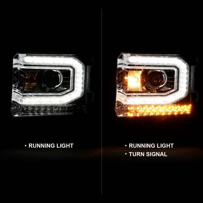 ANZO 2016-2019 Gmc Sierra 1500 Projector Headlight Plank Style Chrome w/ Sequential Amber Signal - 0