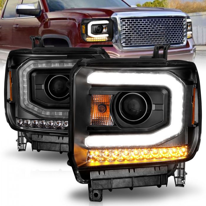 ANZO 2014-2015 GMC Sierra 1500 Projector Headlights w/ Light Bar Black Housing (Halogen Type)