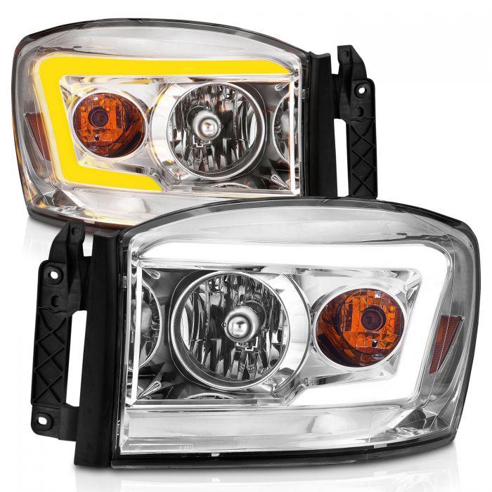 Anzo 06-09 Dodge RAM 1500/2500/3500 Headlights Chrome Housing/Clear Lens (w/Switchback Light Bars) - 0