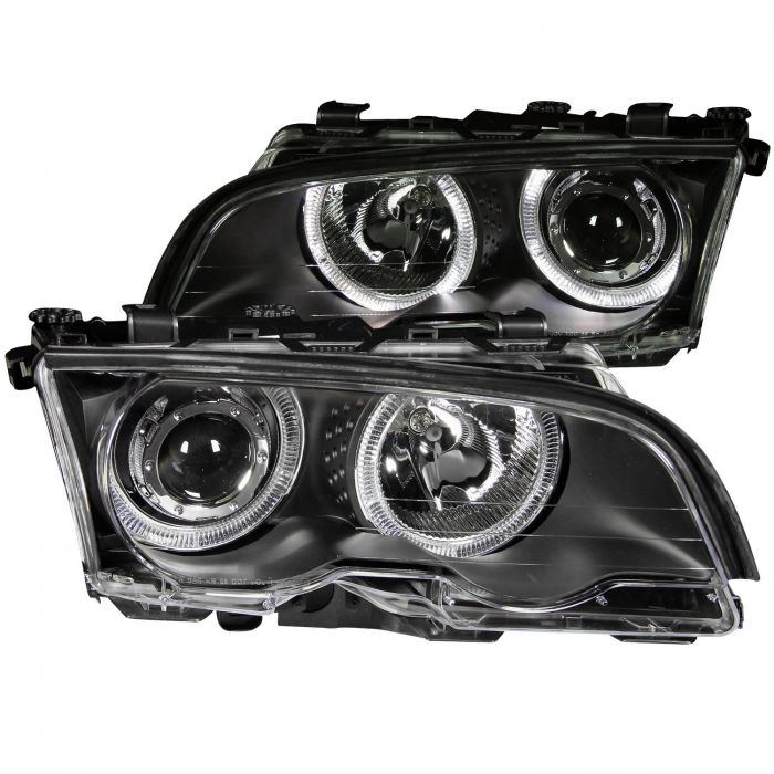 ANZO 1999-2001 BMW 3 Series E46 Projector Headlights w/ Halo Black