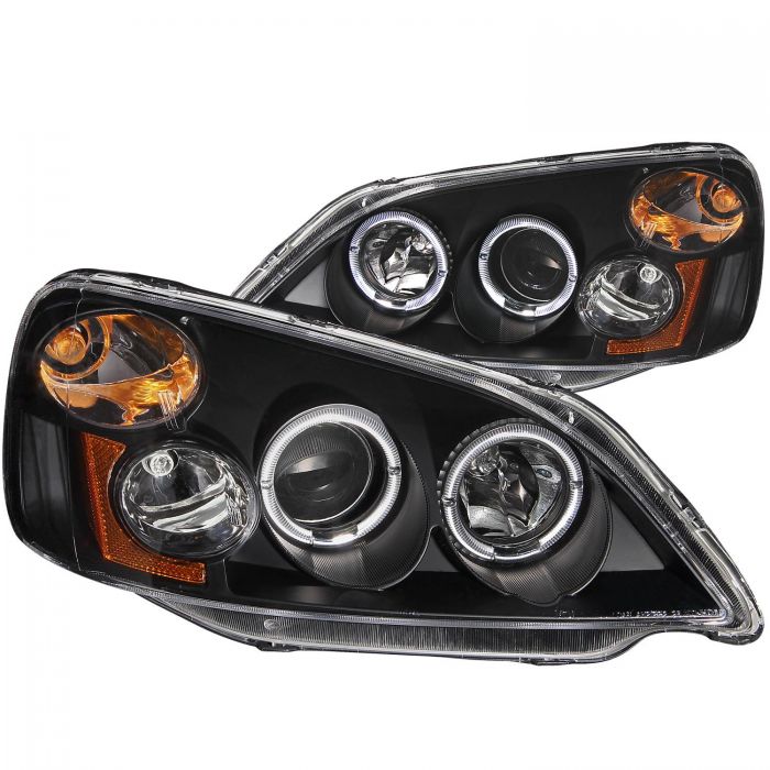 ANZO 2001-2003 Honda Civic Projector Headlights w/ Halo Black