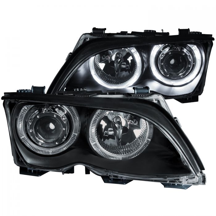 ANZO 2002-2005 BMW 3 Series E46 Projector Headlights w/ Halo Black