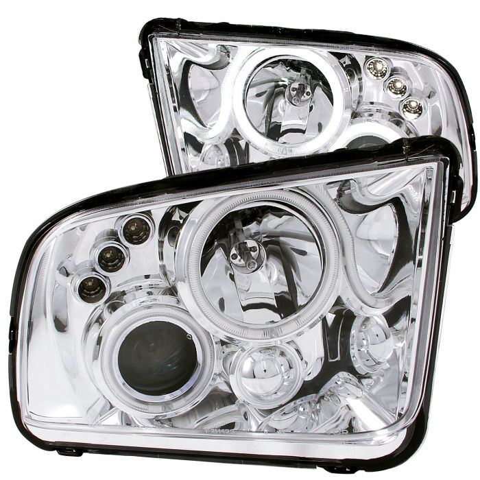 ANZO 2005-2009 Ford Mustang Projector Headlights w/ Halo Chrome