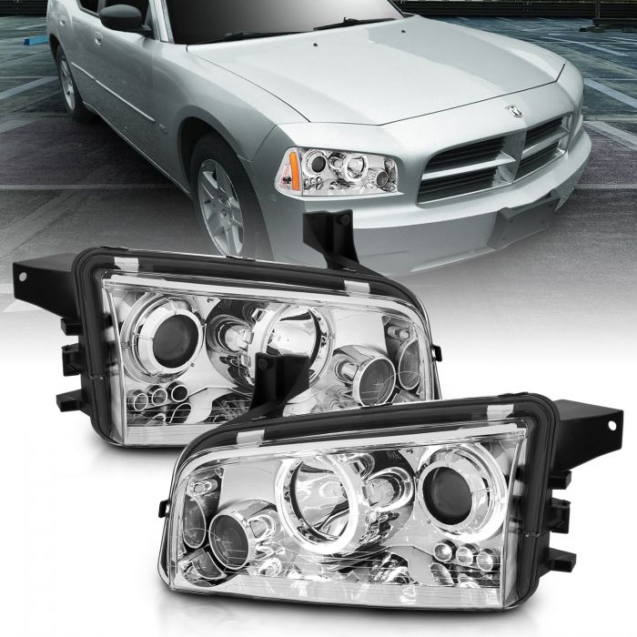 ANZO 2006-2010 Dodge Charger Projector Headlights w/ Halo Chrome (CCFL)