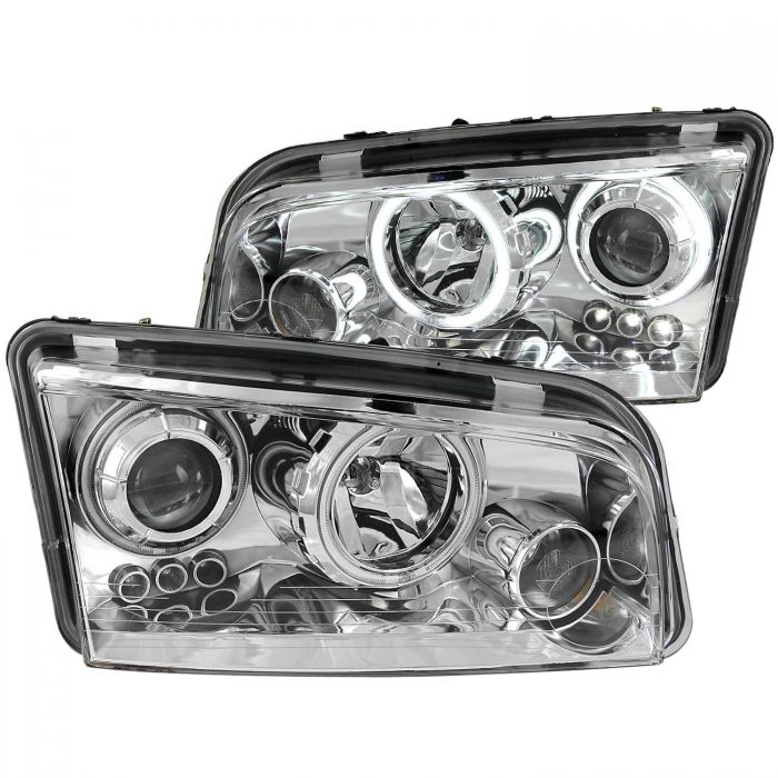 ANZO 2006-2010 Dodge Charger Projector Headlights w/ Halo Chrome