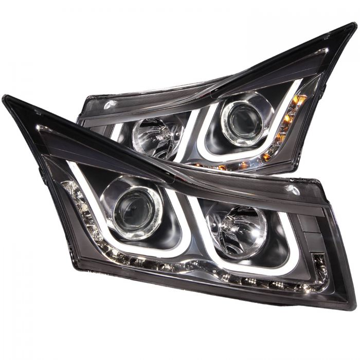 ANZO 2011-2015 Chevrolet Cruze Projector Headlights w/ U-Bar Black