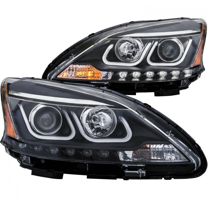 ANZO 2013-2015 Nissan Sentra Projector Headlights w/ U-Bar Black