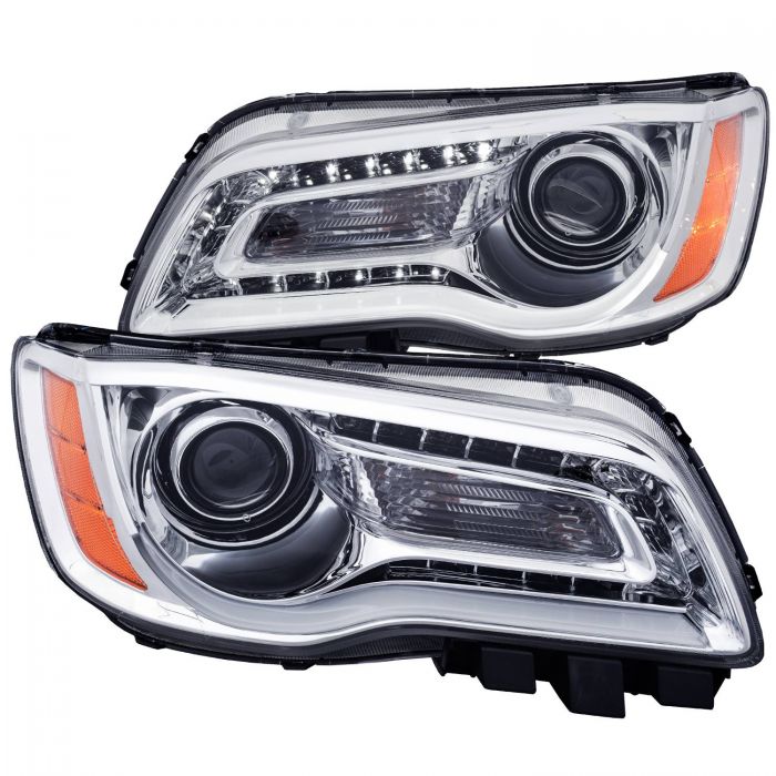 ANZO 2011-2014 Chrysler 300 Projector Headlights w/ Plank Style Design Chrome