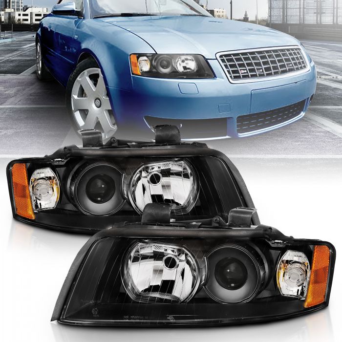 ANZO 2002-2005 Audi A4 Projector Headlight Black G2 (Halogen Type)